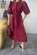 TENCEL KARPUZ KOL ELBİSE - Bordo resmi